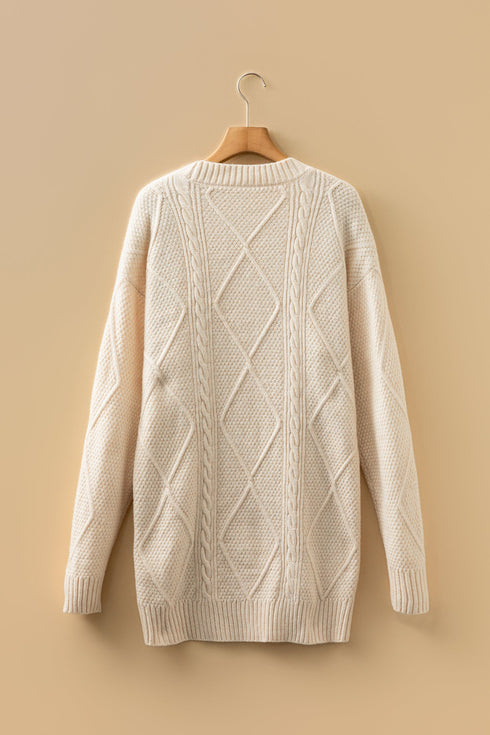 Long Sleeve Cable Knit Crew Neck Sweater Dress