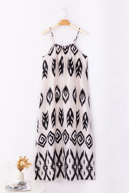 Abstract Geometric Pattern Sleeveless Flowy Maxi Dress