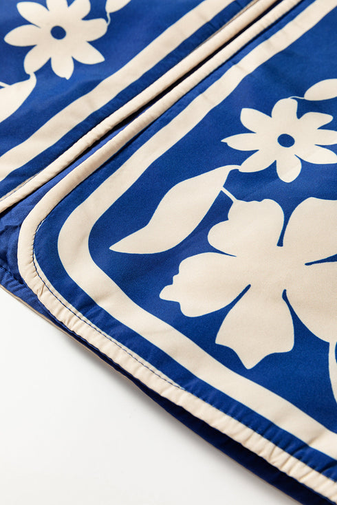 Bohemian Floral Print Open Front Buttoned Cuff Jacket