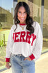 Letter Graphic Waffle Knit Textured Trim Slogan Pullover Sweatshirt