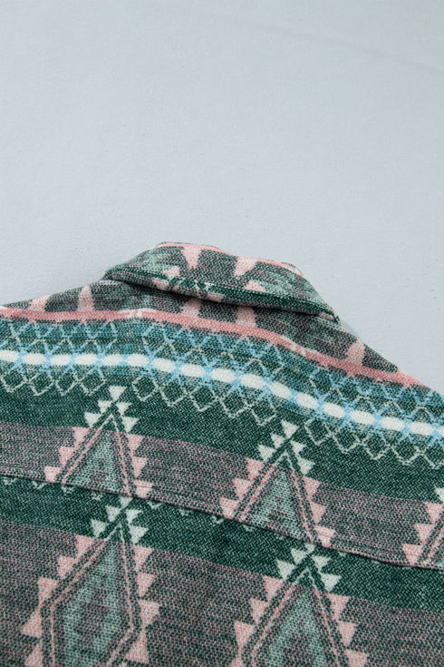 Geometric Print Button Front Long Sleeve Jacket