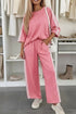 Leopard Print Varsity Striped Three Quarter Sleeve Top Shift Pant Set