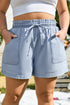 Pocketed Casual Drawstring High Waist Denim Shorts