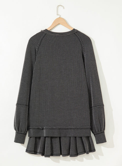 Corded Lantern Sleeve Ruffled Skort Two Piece Dress