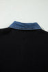 Acrylic Polyester Denim Patchwork Collar Cuffed Sweater