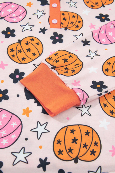 Allover Pumpkin Print Long Sleeve Coordinated Lounge Set