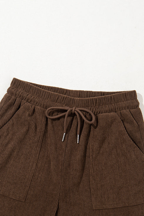 Polyester Tie Elastic Waist Soft Corduroy Pants