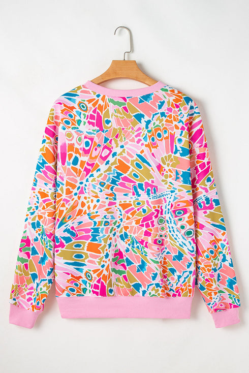 Abstract Graphic Print Crew Neck Long Sleeve Sweatshirt