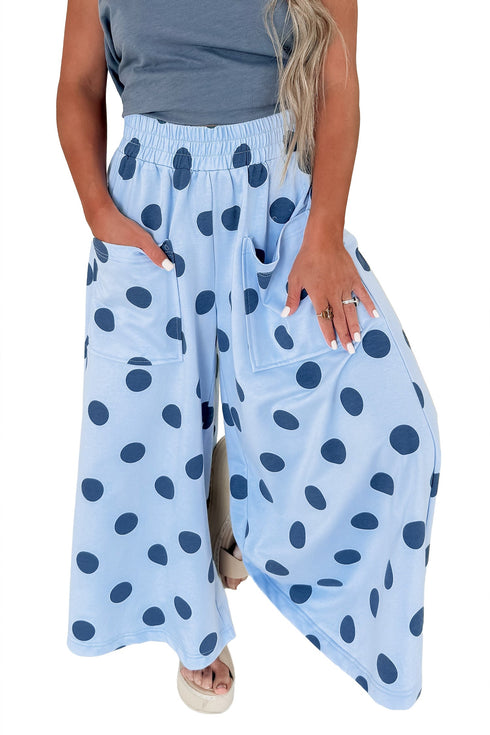 Polka Dot Wide Leg Smocked Elastic Waist Pants