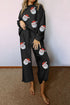 Sequined Santa Claus Print Textured Pants Graphic Set