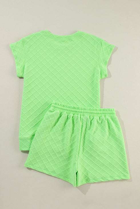Textured Checkered Tee And Drawstring Short Sets