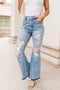 Distressed High Waisted Denim Southern Belle Flare Jeans