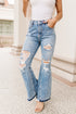 Distressed High Waisted Denim Southern Belle Flare Jeans