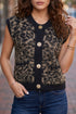 Western Leopard Print Knit Sleeveless Statement Sweater Vest