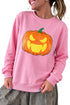 Embroidered Pumpkin Face Long Sleeve Round Neck Sweatshirt