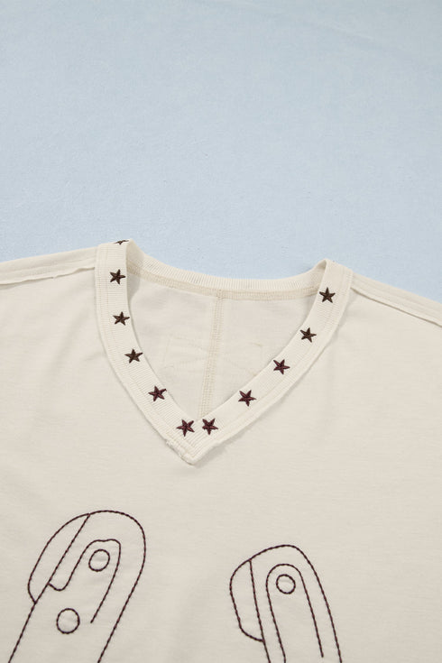 Horseshoe Embroidered Star Trim V Neck Tank