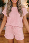 Striped Breathable Textured Knit Two Piece Short Set
