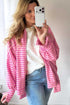 Striped Zip Up Puff Sleeve Jacket Sweatshirt