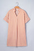 Striped Pinched V Neck Cuffed Shift Mini Dress