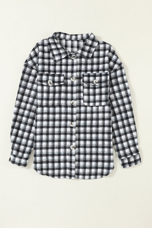 Casual Plaid Print Button Front Tunic Shacket