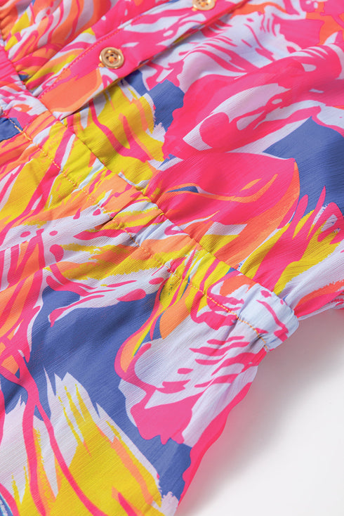 Bold Abstract Graffiti Print Button Down Shirt Romper