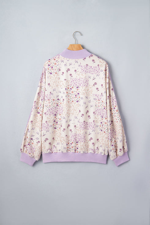 Floral Print Mock Neck Sleeve Paneling Sweatshirt