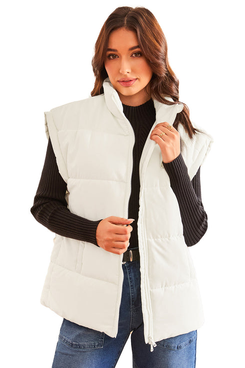 Solid Casual Oversized Stand Neck Puffer Vest