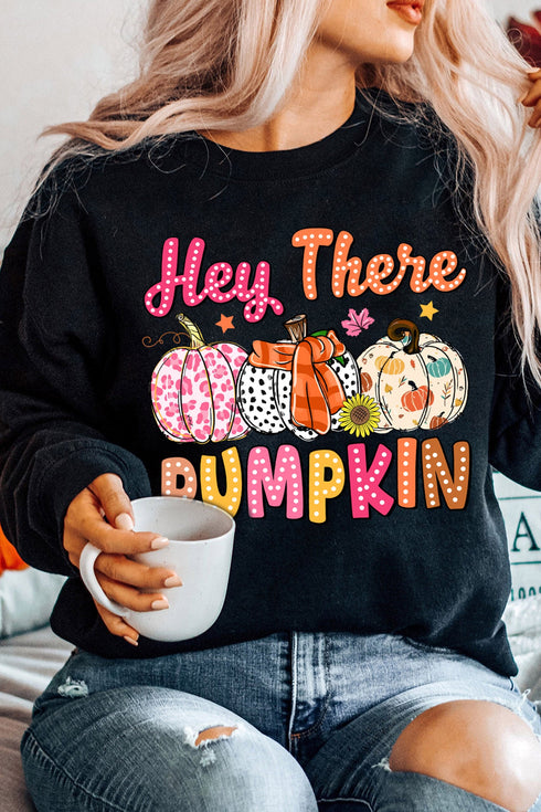Polyester Cotton Pumpkin Print Relaxed Pullover Sweatshirt