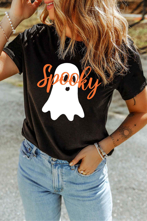 Polyester Cotton Blend Ghost Print Graphic Tee