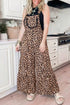 Western Leopard Print Lace Trim Ruffled Wide Leg Jumpsuit
