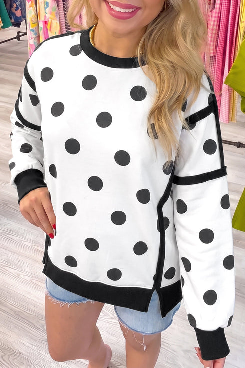 Polka Dot Patchwork Round Neck Baggy Sweatshirt