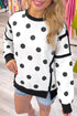 Polka Dot Patchwork Round Neck Baggy Sweatshirt