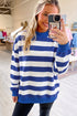 Striped Paneled Mock Neck Relaxed Pullover Sweatshirt