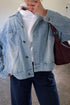 Polka Dot Long Sleeve Collar Pocket Shift Silhouette Denim Jacket