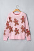 Gingerbread Pattern Round Neck Long Sleeve Shift Sweater