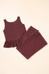 Textured Ribbed Ruffle Tank Top Wide Leg Pant Set