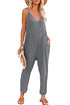 Exclusive Textured Ribbed Sleeveless V Neck Pocketed Jumpsuit