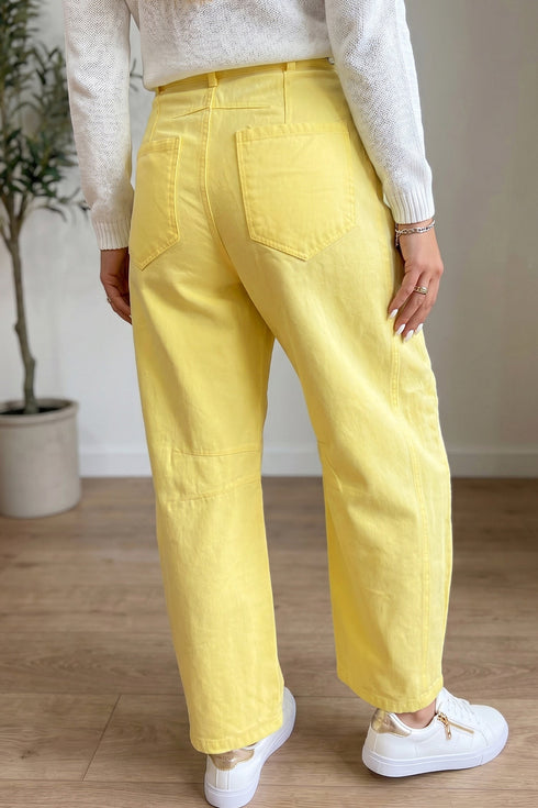 Cotton Denim Grommet Knot Waist Barrel Jeans