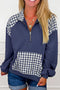 Plaid Patchwork Pocket And Quarter Zip Sweatshirt