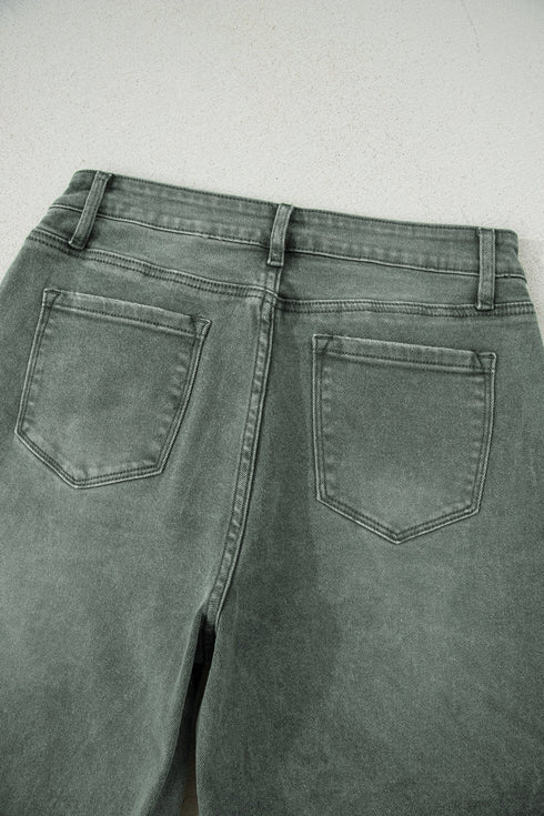 Distressed Raw Edge Wide Leg Denim Jeans