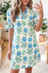Floral Half Button Frill Sleeve Dress