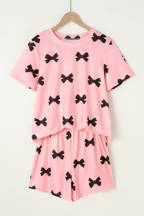 Bow Print Two Piece Short Lounge Set
