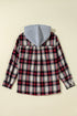 Plaid Print Chest Pocket Button Down Hooded Shacket