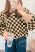 Checkered Drop Shoulder Long Sleeve Knit Sweater