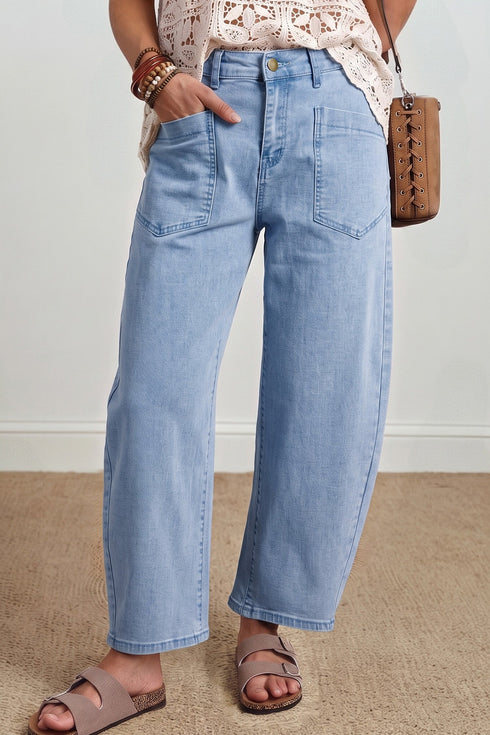 Square Patch Pocket Ankle Length Barrel Jeans