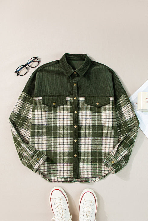 Mixed Patchwork Snap Button Casual Plaid Shacket