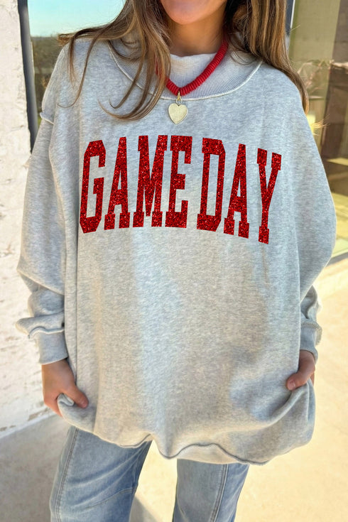 Polyester Glitter Letter Mock Neck Graphic Sweatshirt
