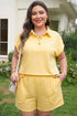 Solid Polo Collar Tee Elastic Waist Shorts Loungewear Set