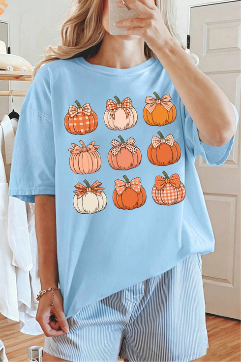 Multiple Pumpkin Print Graphic Pattern Statement Tee