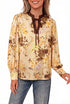 All Over Paisley Tie Neck Bohemian Long Sleeve Blouse